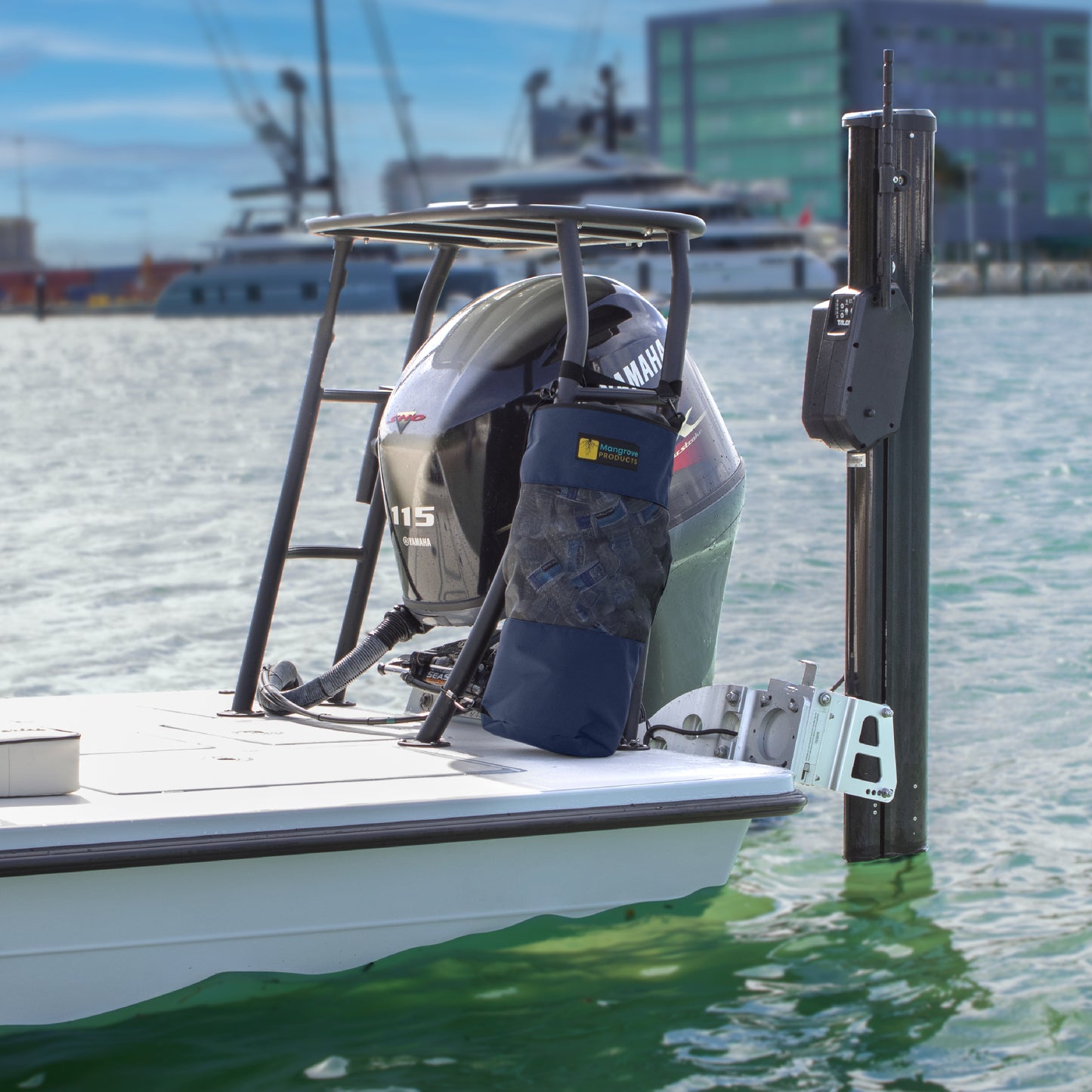 Boat Trash can for flats boat polling platform Navy Blue