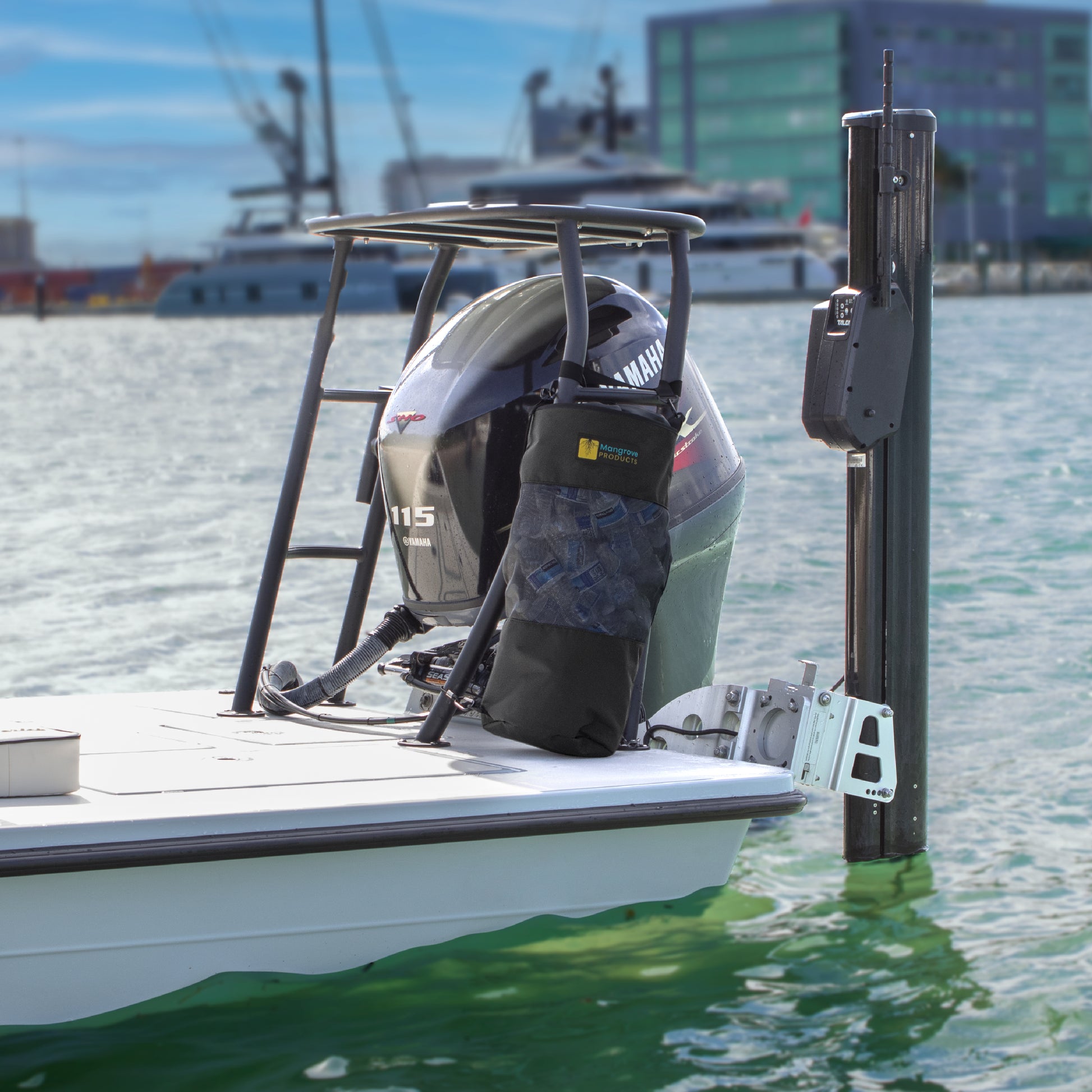 Boat Trash can for flats boat polling platform black