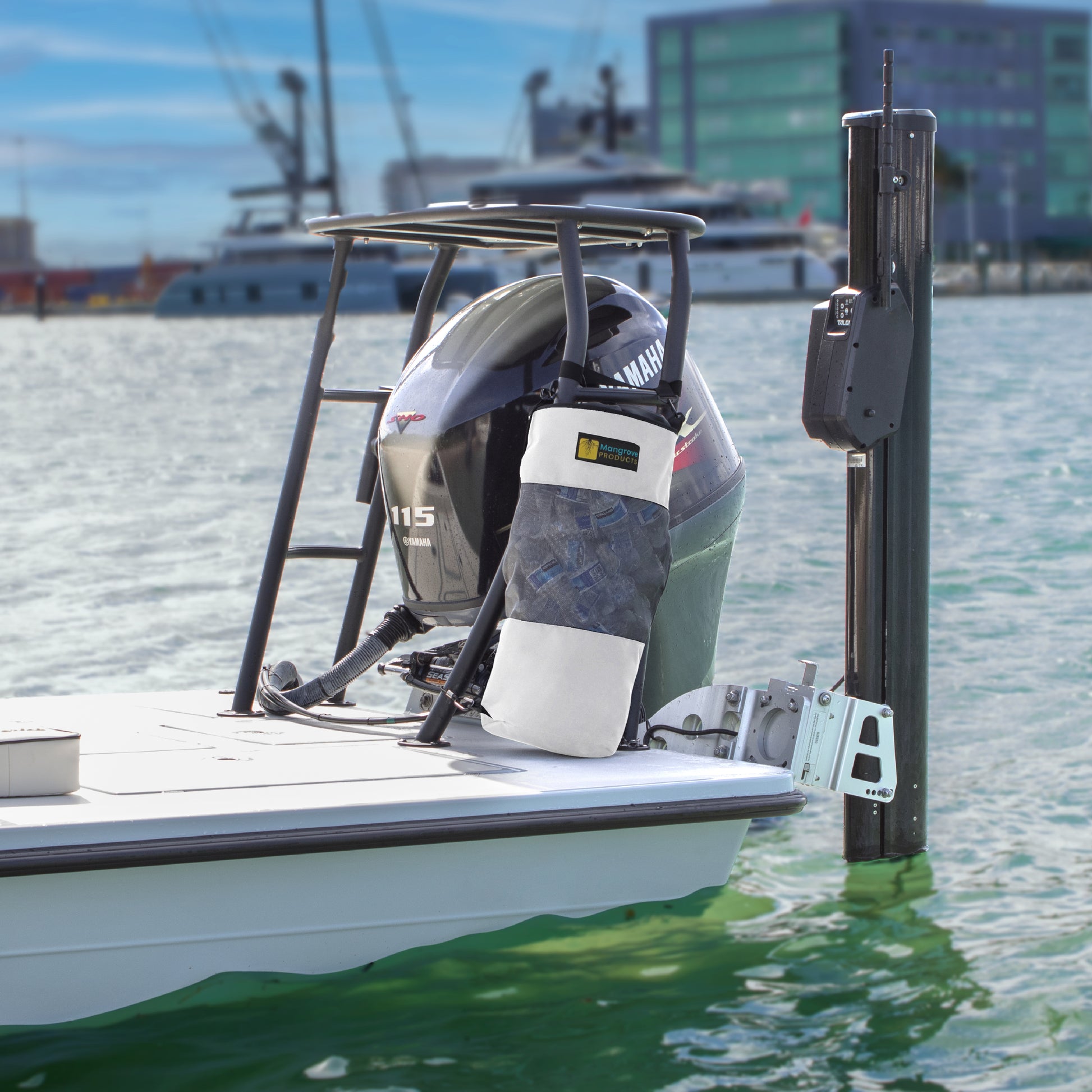 Boat Trash can for flats boat polling platform white