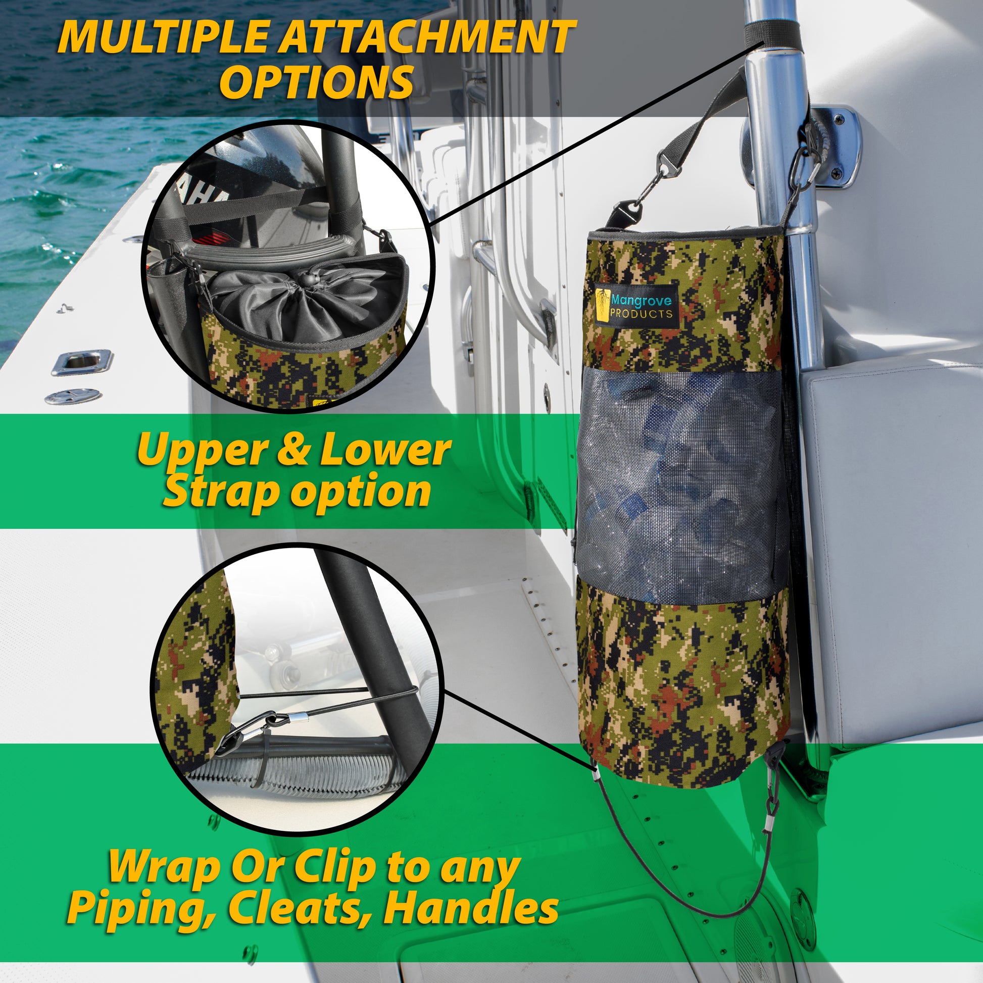 Boat Trash can with multiple attachment options Camo