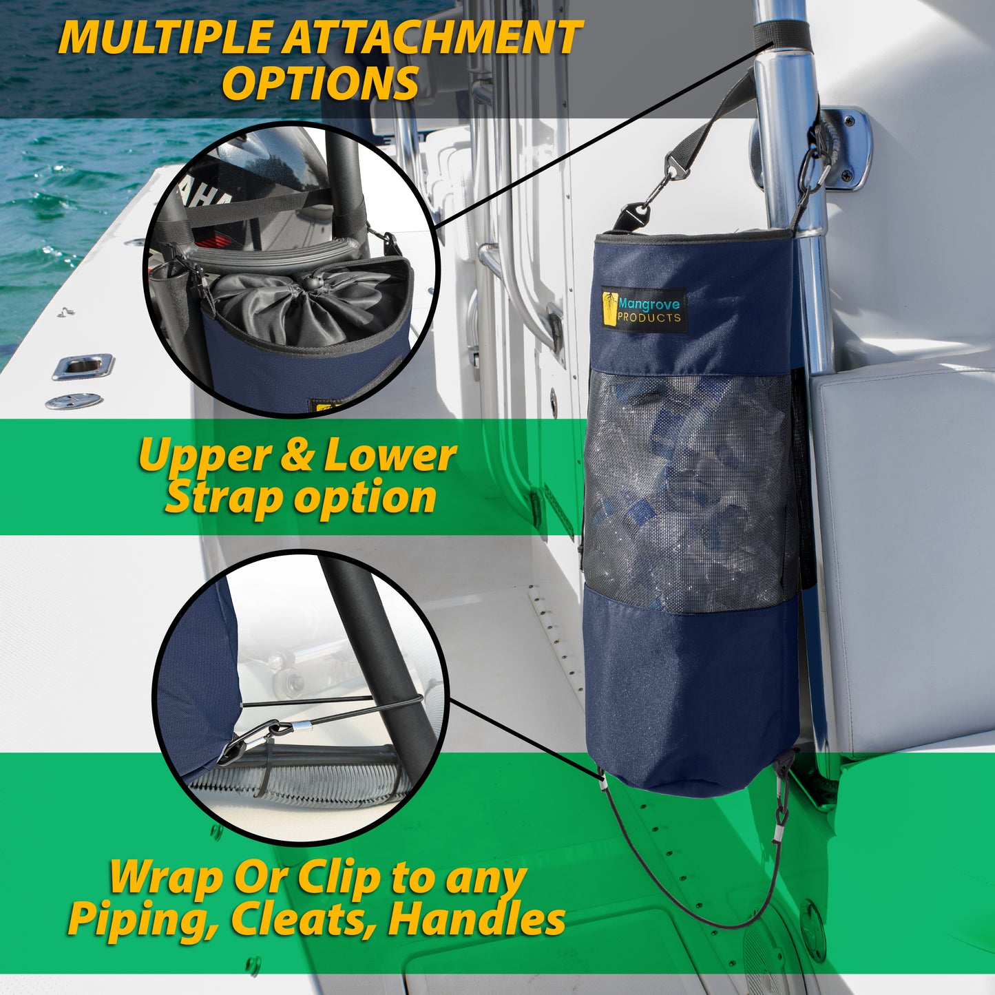 Boat Trash can with multiple attachment options Navy Blue