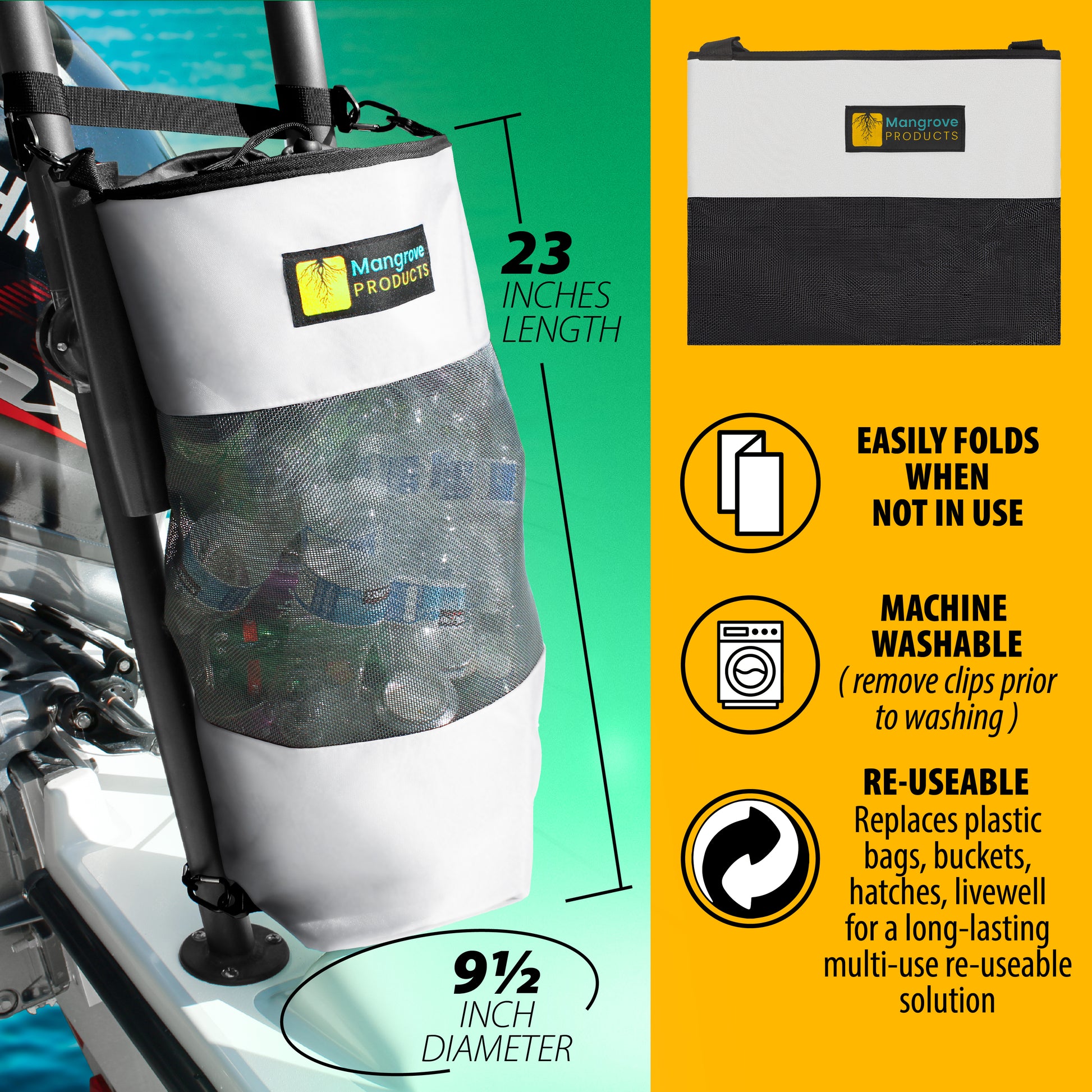 Boat Trash can with multiple attachment options white