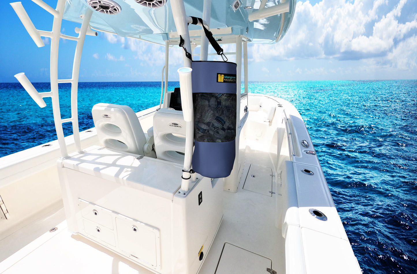 Boat trash can be mounted on center console boat Navy Blue