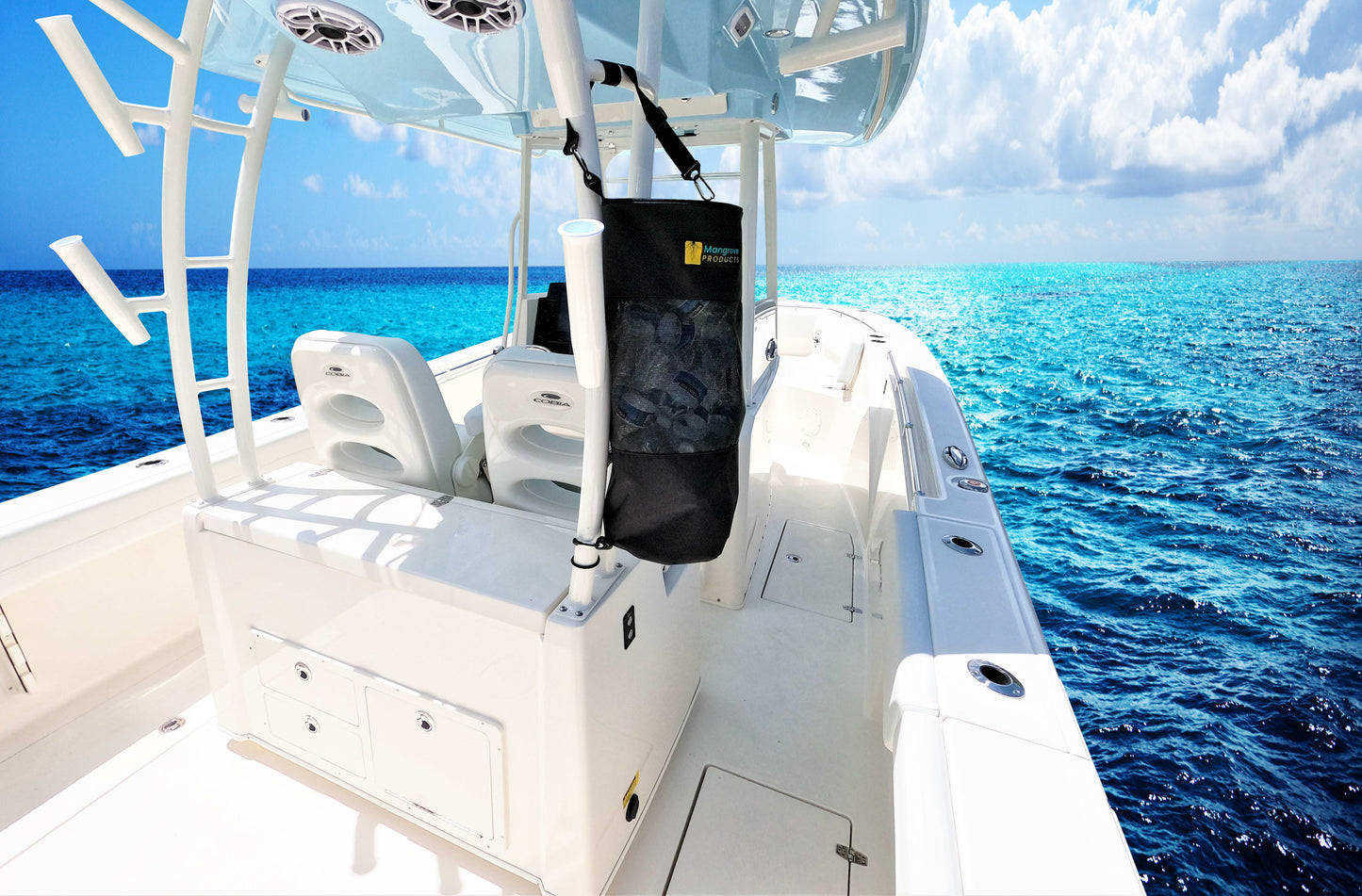 Boat trash can be mounted on center console boat black