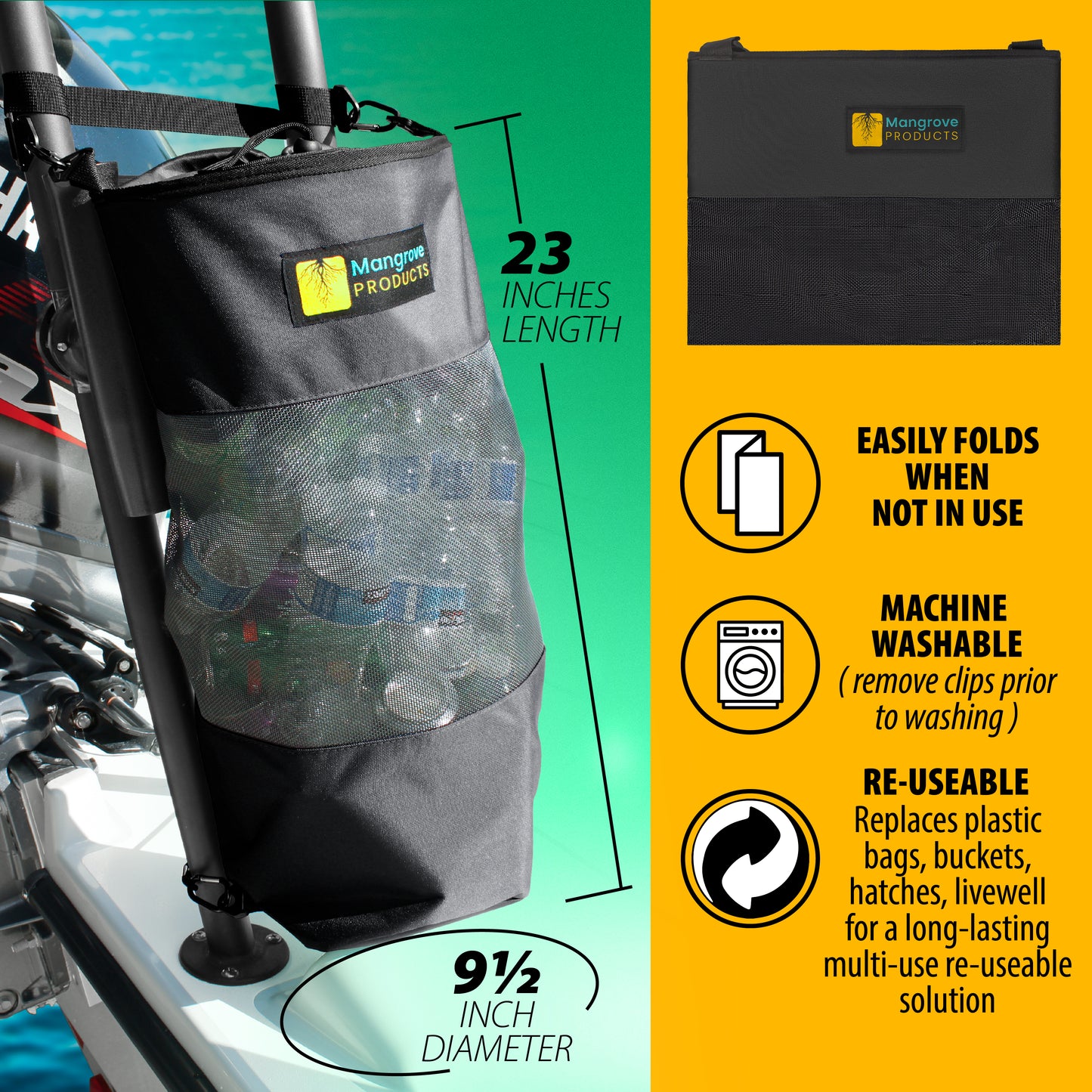 Boat trash can reusable black
