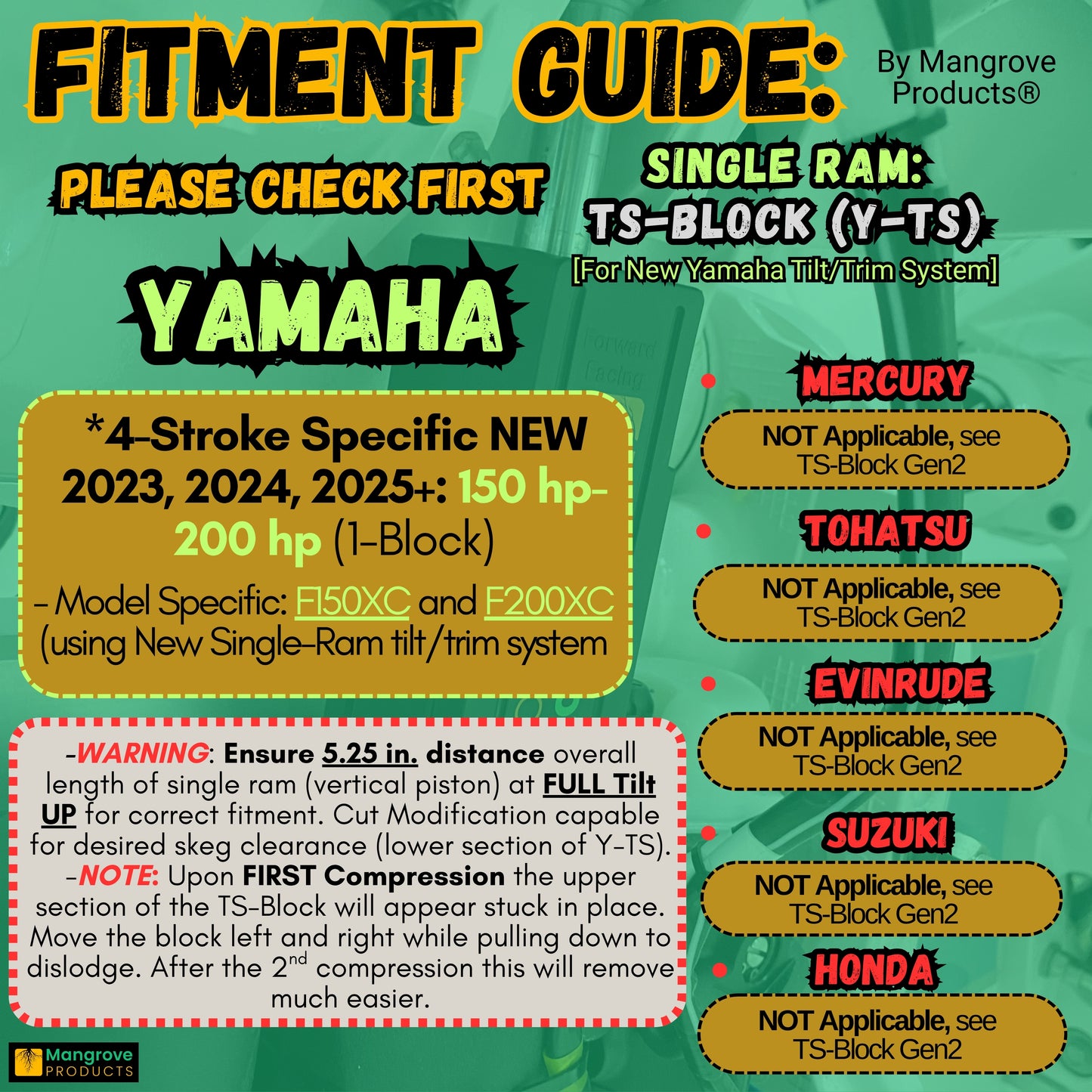 Transom Saver (Yamaha) TS-Block Y-TS (1-BLOCK), Outboard Support for Yamaha 2023, 2024, & 2025+ 150hp & 200hp
