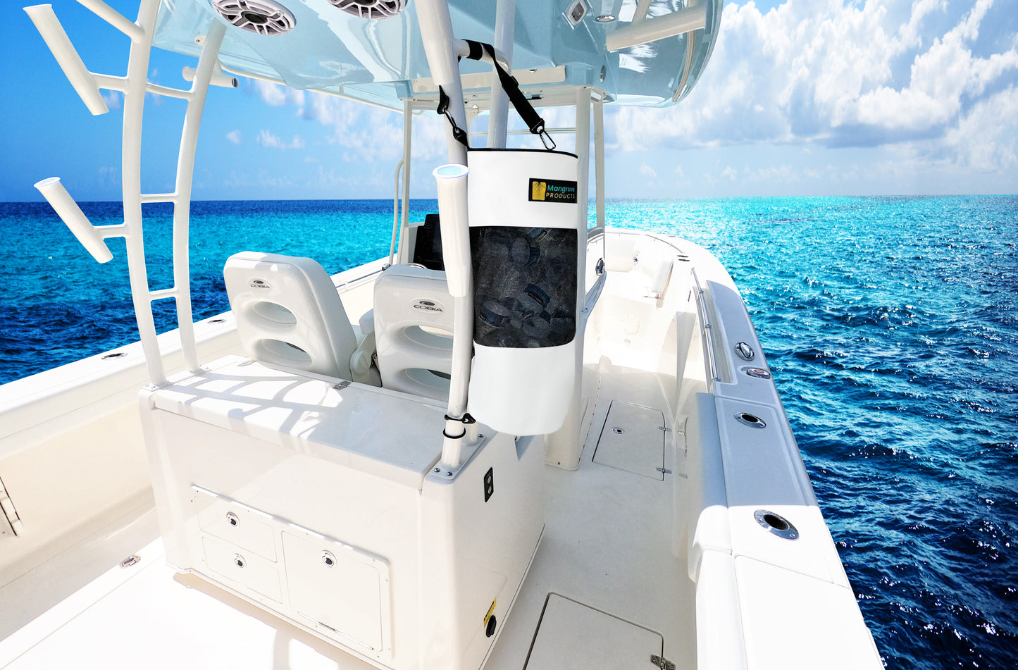 white boat trash bag for center console boats for easy trash disposal