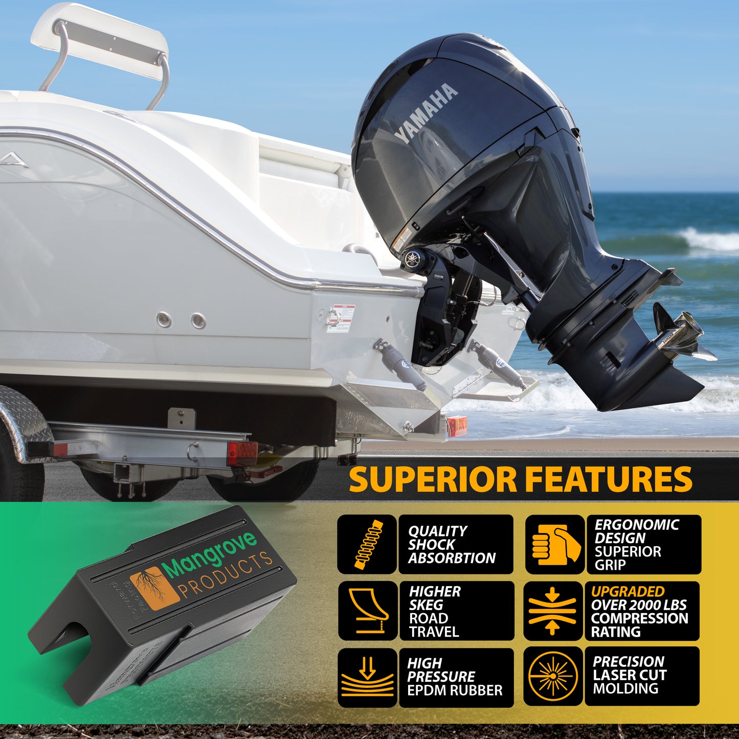 Transom Saver (Yamaha) TS-Block Y-TS (1-BLOCK), Outboard Support for Yamaha 2023, 2024, & 2025+ 150hp & 200hp