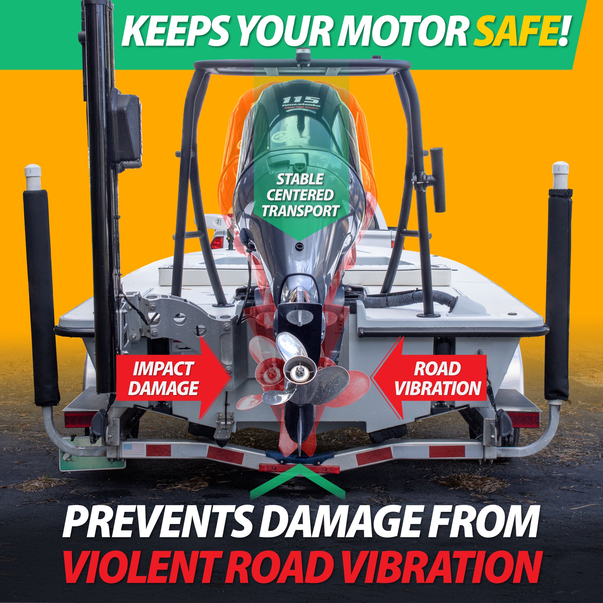 Outboard Motor steering locks prevent damage to your hydraulic steering systems mounted to your outboard motor. Keep your outboard motor centered and supported when trailering with Mangrove Products ST-Stops