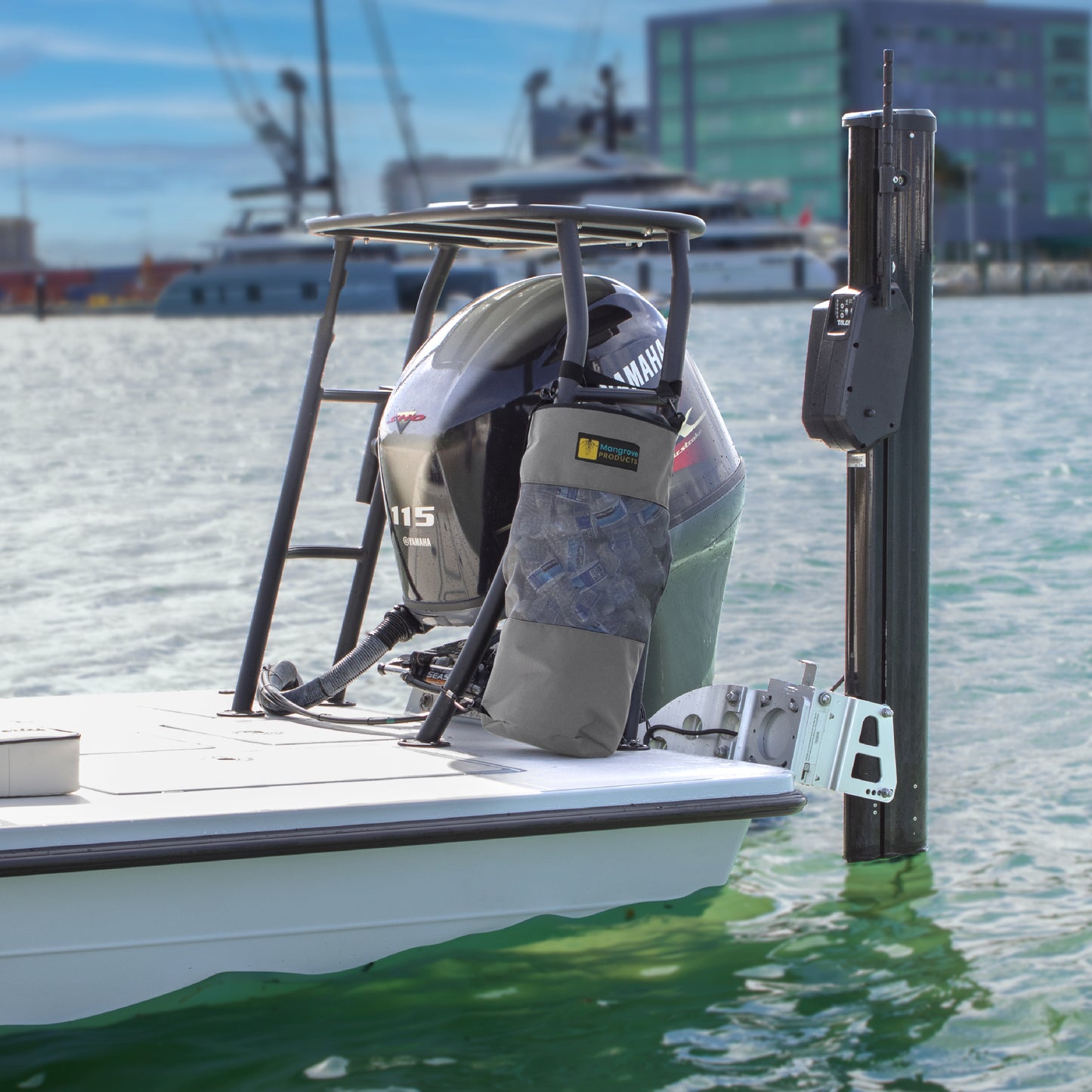 Boat Trash can for flats boat polling platform gray