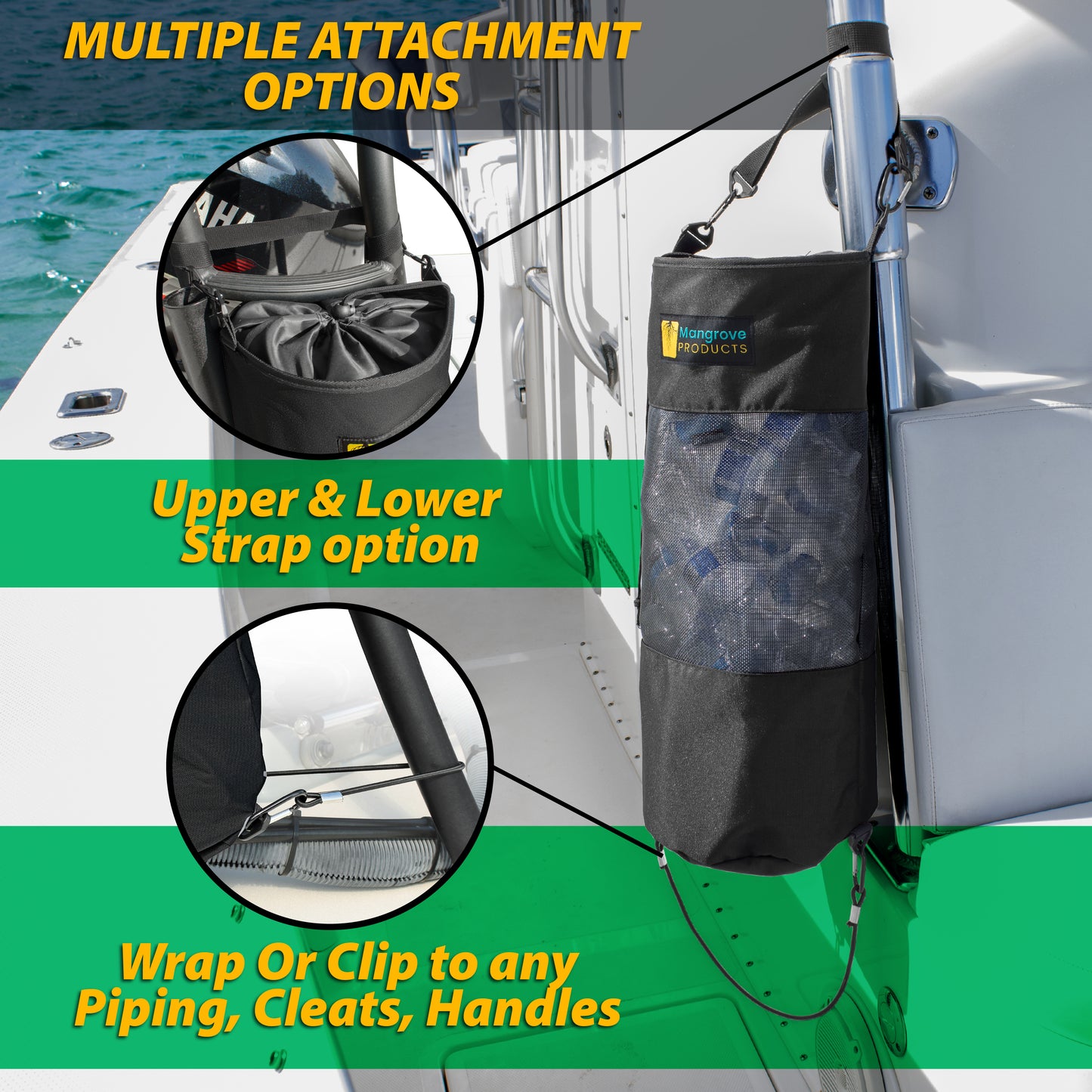 Boat Trash can with multiple attachment options black