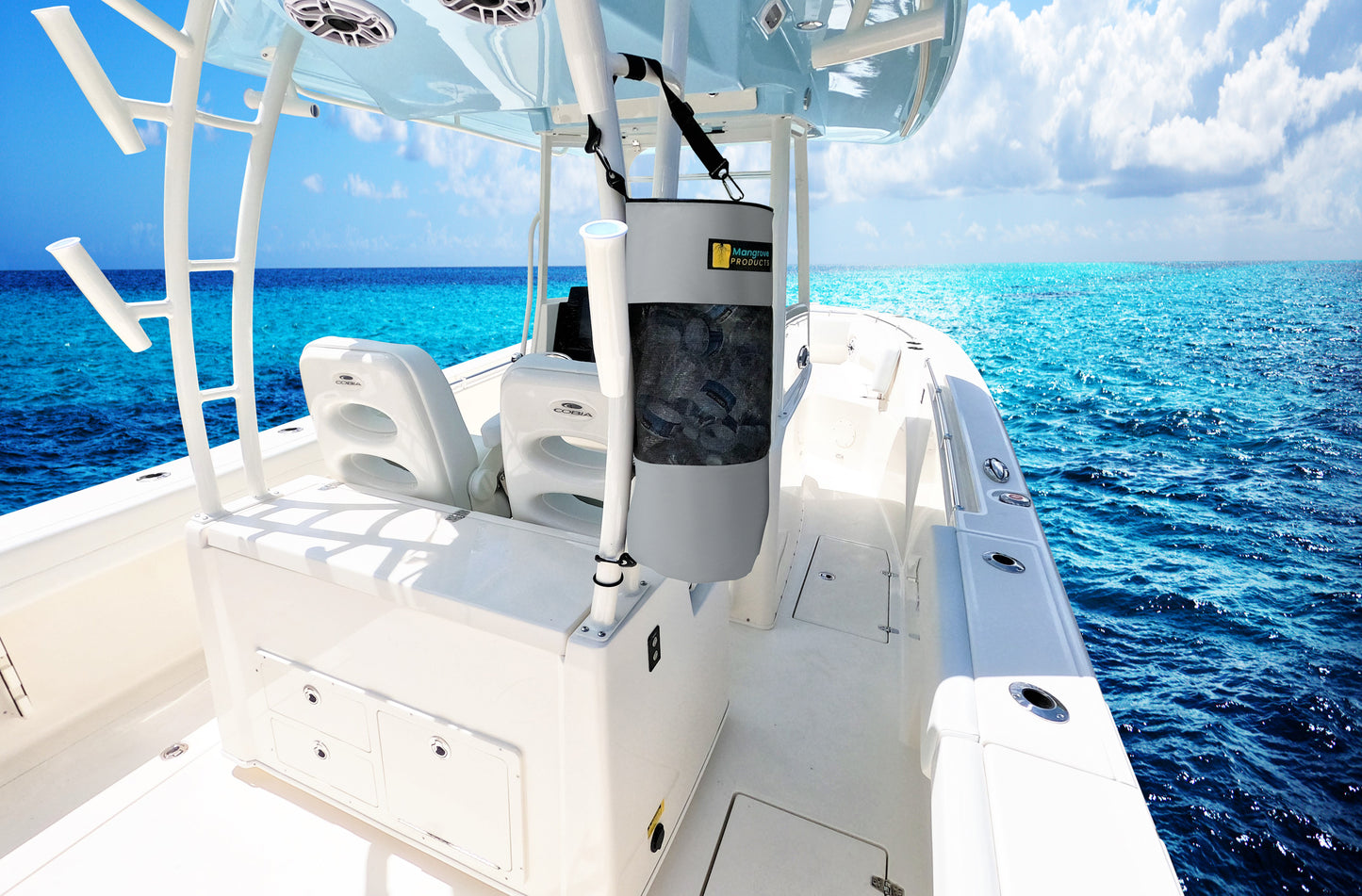 Boat trash can be mounted on center console boat gray