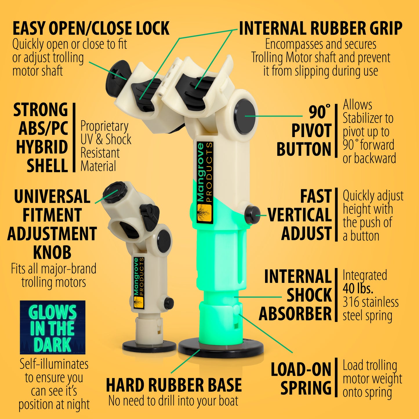 Trolling Motor Stabilizer-Custom: "Small Diameter Shaft" Adjustable Housing (GLOW)