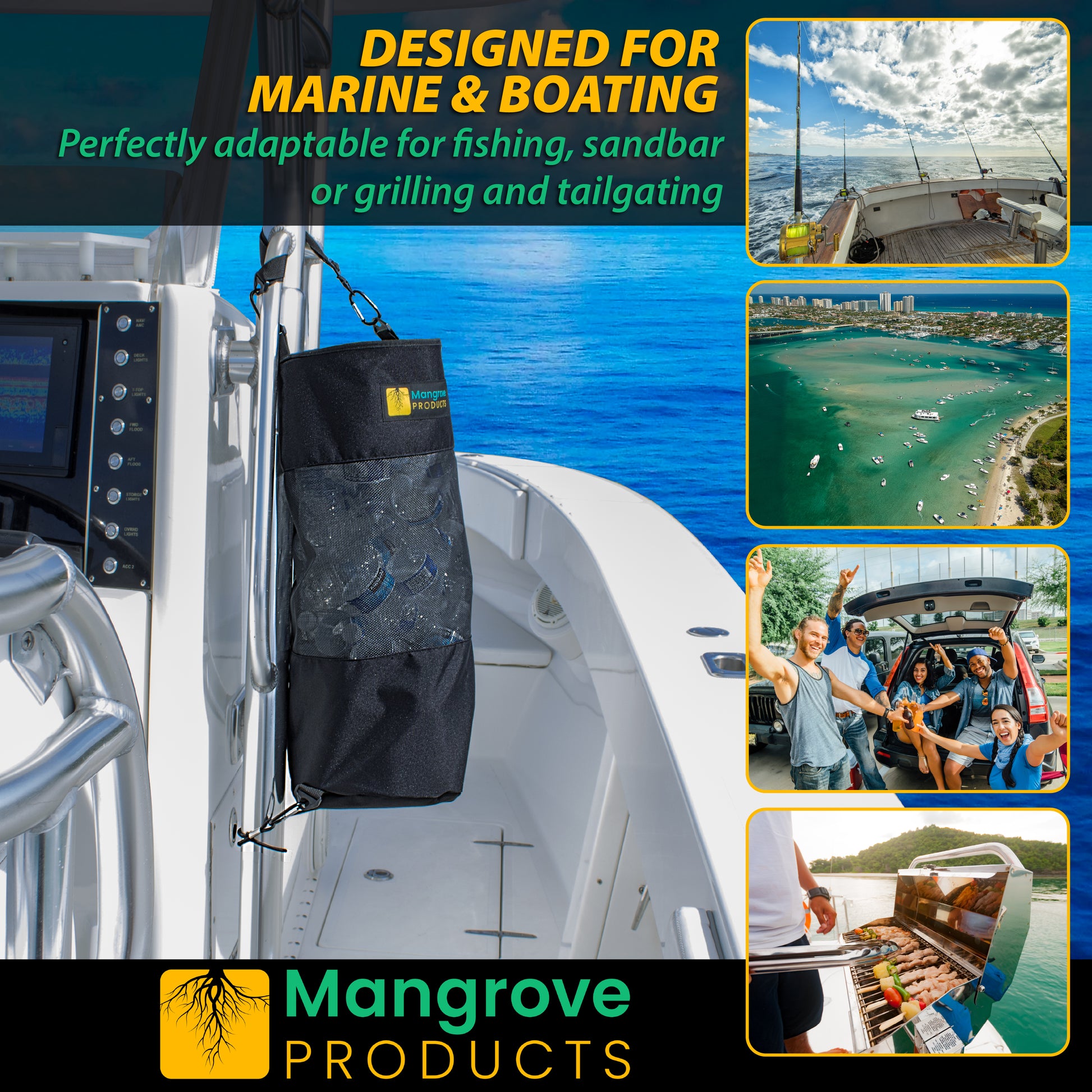 Mangrove Products: Portable Boat Trash Can, Reusable Trash Bag, Boating Equipment, Boat Storage, Boat Accessories Marine, Pontoon Boat Accessories, F