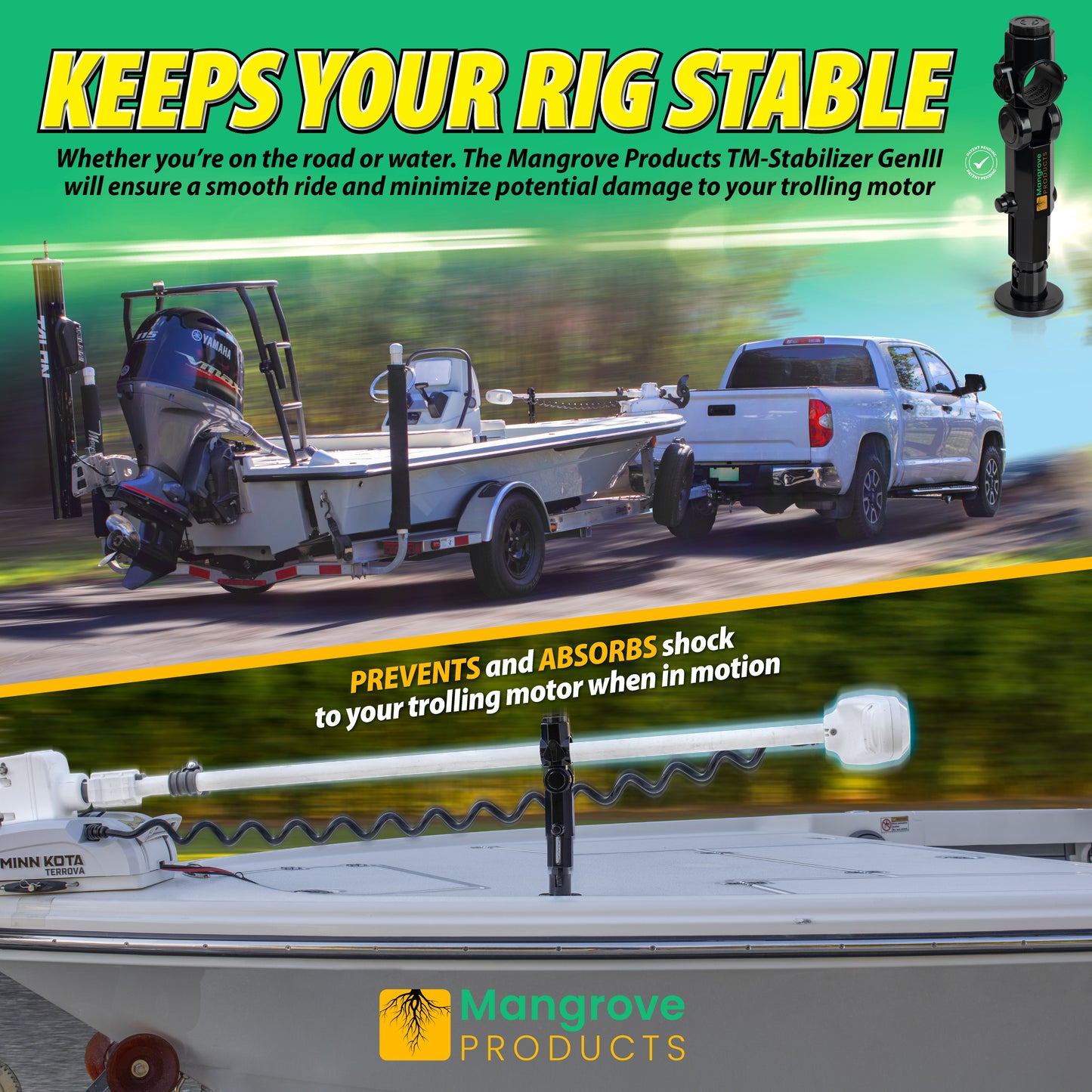 Trolling Motor Stabilizer Gen3: for Garmin Force-Kraken and Others (BLACK)