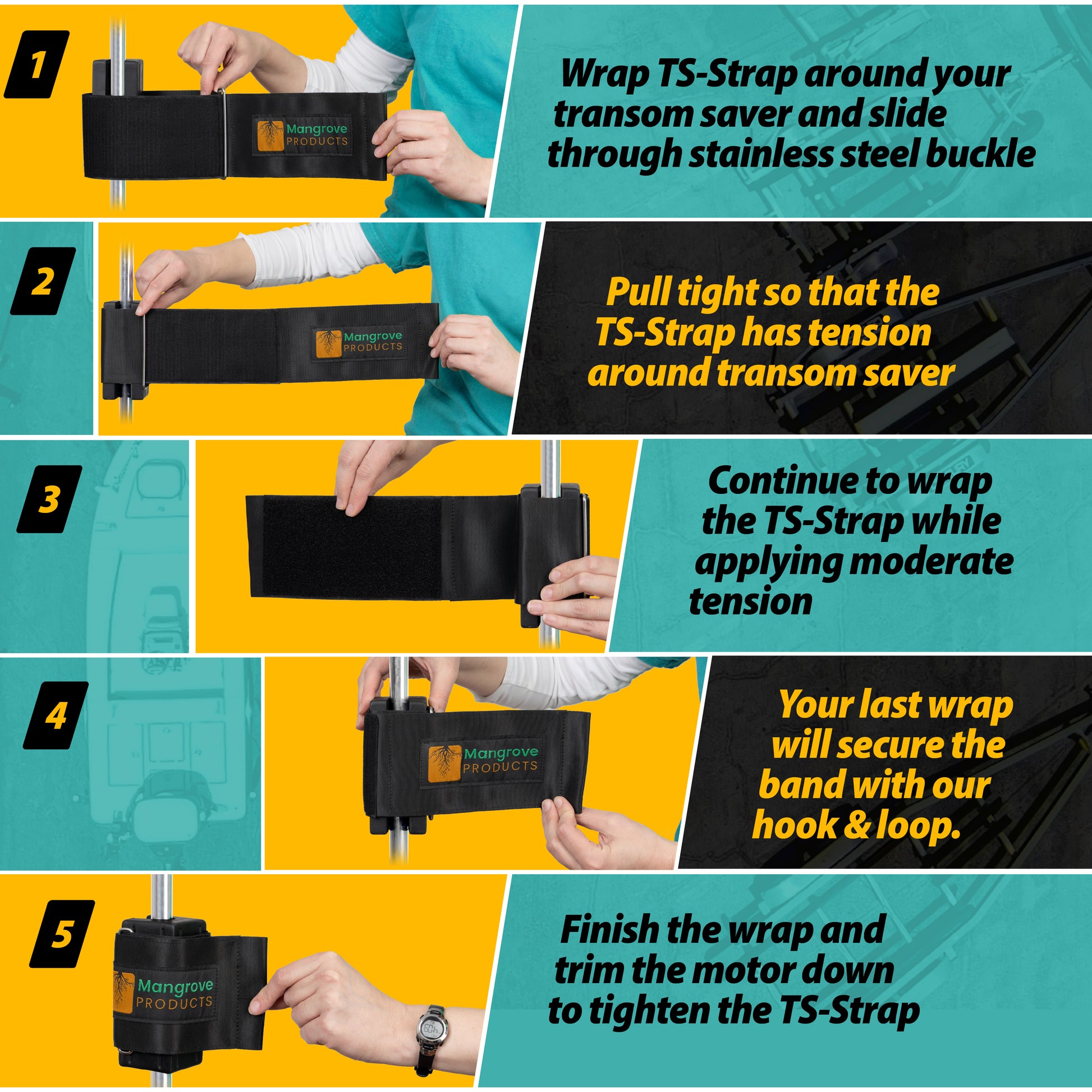 How to use Mangrove Products TS-Strap transom saver strap for rubber transom savers