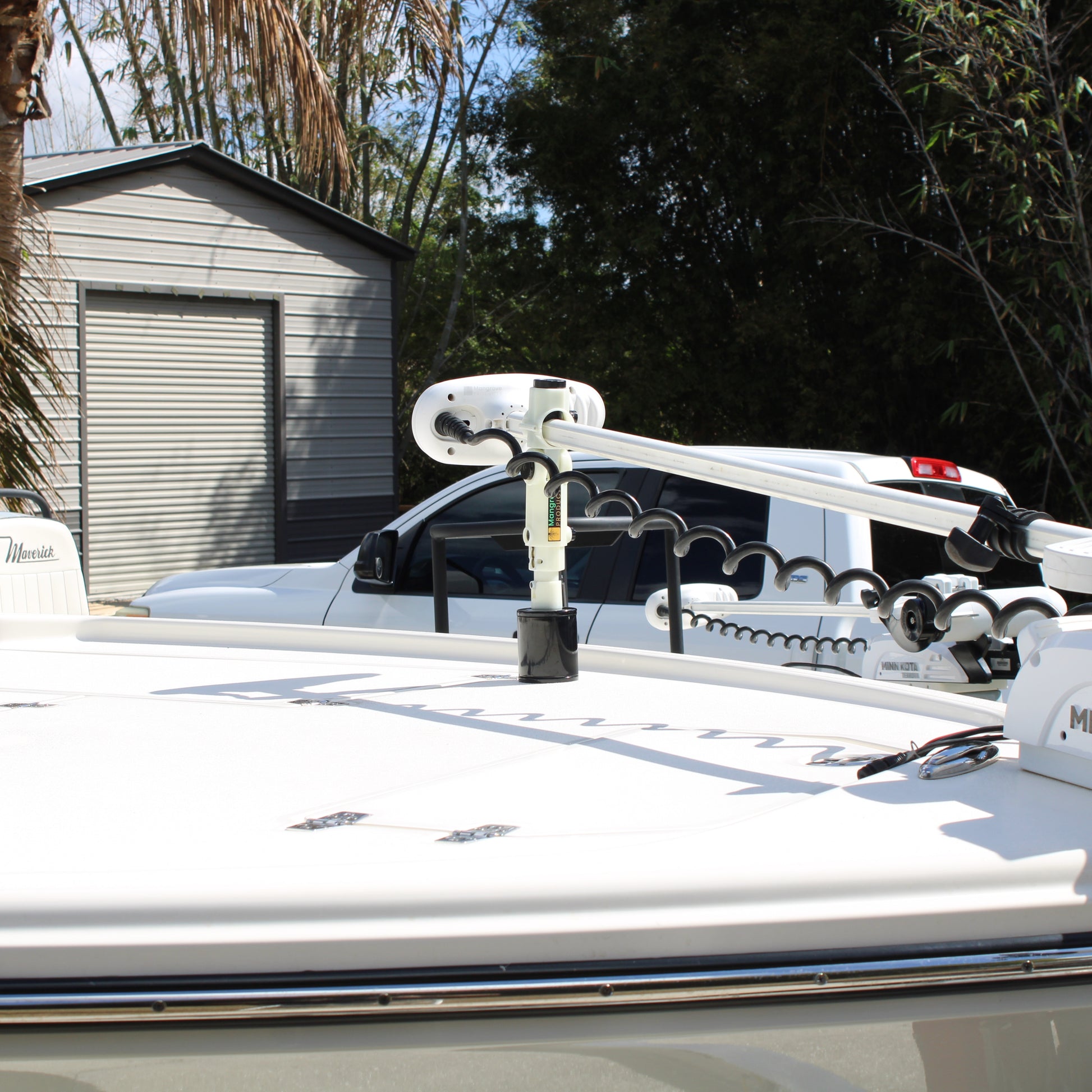 Tall Trolling Motor Stabilizer with spacer for a trolling motor that sits high when mounted color glow in the dark. Long trolling motor support