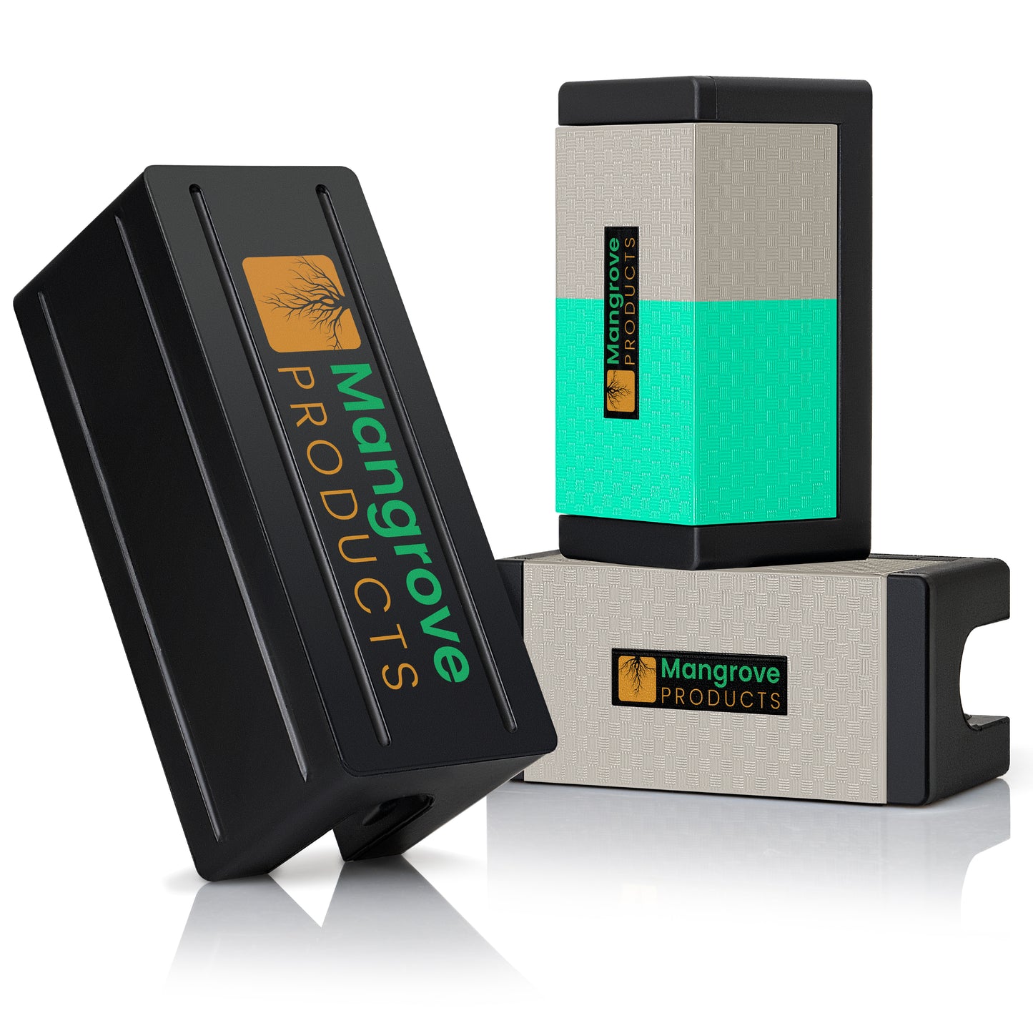 Full outboard motor support with Mangrove Products single ram transom saver and outboard steering stops that are glow in the dark.