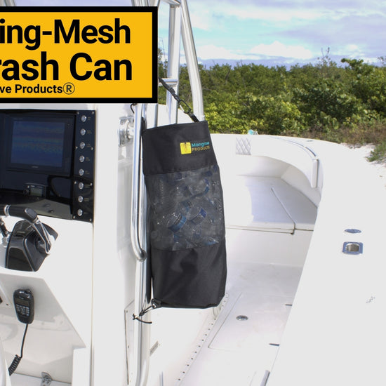 Boat Trash Can fast drying mesh for boating, fishing, and camping. A boat trash can with leakproof inner liner.
