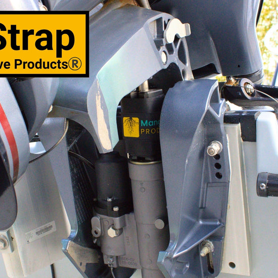 Transom saver strap for rubber transom saver blocks. TS-Strap by Mangrove Products. 